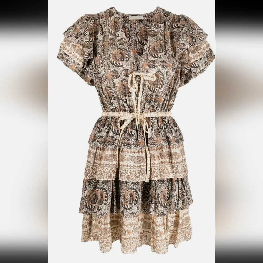 NWOT ULLA JOHNSON KAITLYN FLUTTER SLEEVE DRAWSTRING MINI DRESS IN YARROW - Picture 1 of 14